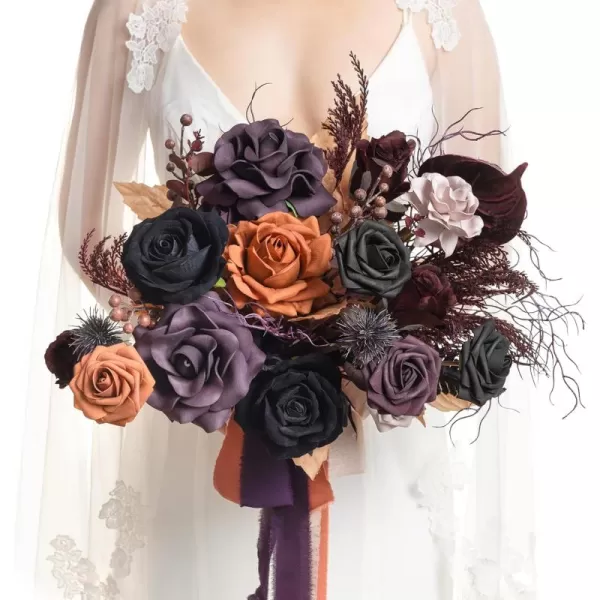 imageLings Moment Red Burgundy Bridal Bouquet Christmas Winter Wedding Bouquets for Bride 15 Inch Silk Free Form Artificial Wedding Flower BouquetEvil Purple