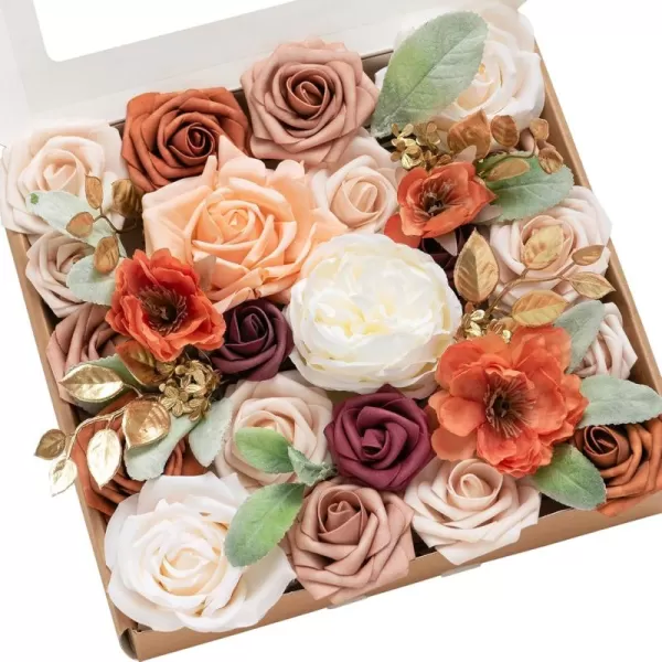 imageLings Moment Terracotta Artificial Flowers Greenery Mini Box Set Burnt Orange Fake Flower for DIY Wedding Bridal Bouquet Centerpieces Decor Floral Arrangement Decor etcDusty Rose  Orange