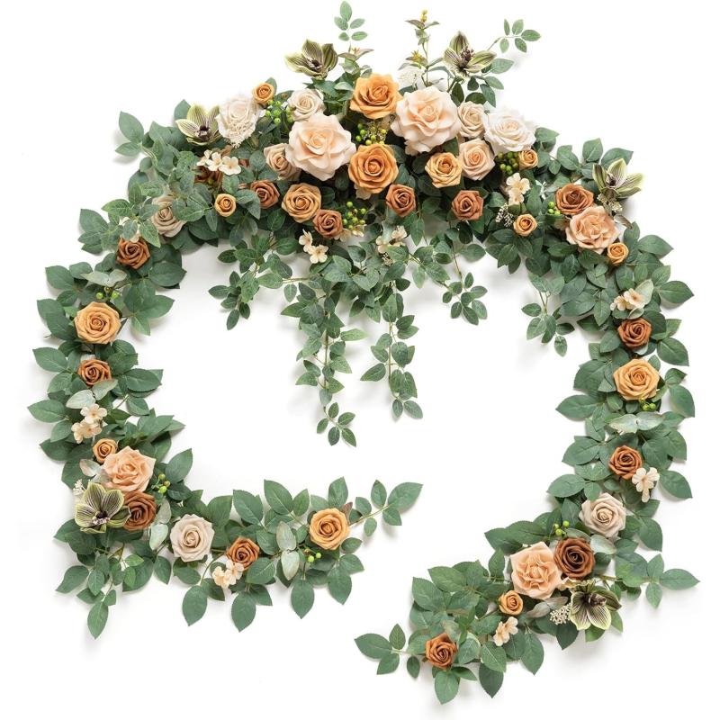 imageLings Moment 9FT Eucalyptus and Willow Leaf Garland with White Flower Handcrafted Wedding Sweetheart Table Centerpieces Head Table Decor Arch Backdrop Decorations for Wedding  Blush BlueApricot  Peach