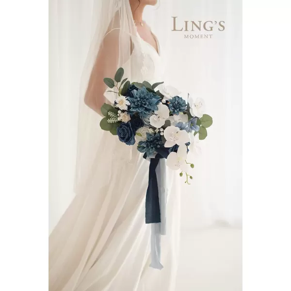 imageLings Moment 13 Inch Navy Blue Artificial Wedding Bouquets for Bride Bridal Bouquet Bridesmaid Bouquet Tossing Bouquet for Wedding Ceremony Anniversary Bridal Shower