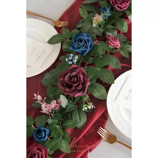 imageLings Moment 5FT Dusty Blue Artificial Flower Garland Rose Leaves Floral Garland Arch Flowers Vine Table Garland for Wedding Party Backdrop Decor Home Mantel Table Centerpieces DecorationBurgundy  Navy Blue