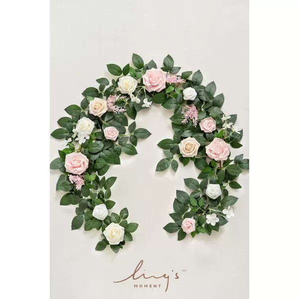 imageLings Moment 5FT Dusty Blue Artificial Flower Garland Rose Leaves Floral Garland Arch Flowers Vine Table Garland for Wedding Party Backdrop Decor Home Mantel Table Centerpieces DecorationBlush Cream