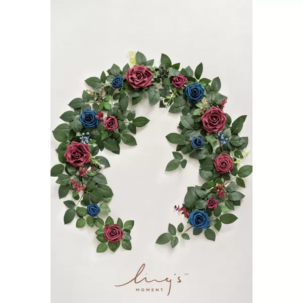 imageLings Moment 5FT Dusty Blue Artificial Flower Garland Rose Leaves Floral Garland Arch Flowers Vine Table Garland for Wedding Party Backdrop Decor Home Mantel Table Centerpieces DecorationBurgundy  Navy Blue