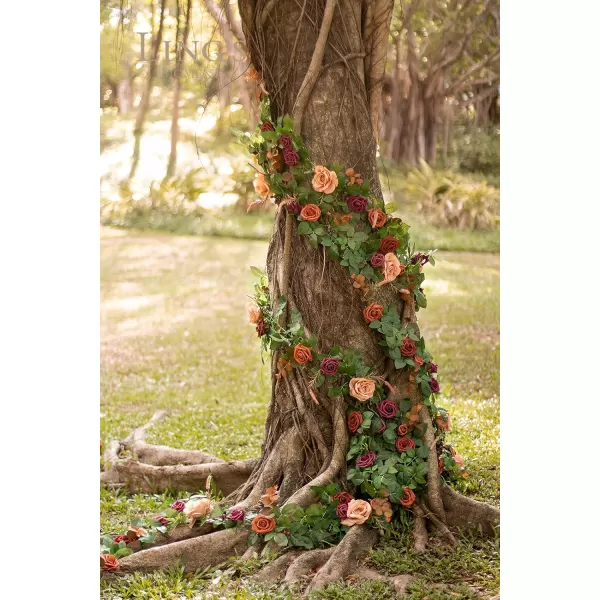 imageLings Moment 5FT Dusty Blue Artificial Flower Garland Rose Leaves Floral Garland Arch Flowers Vine Table Garland for Wedding Party Backdrop Decor Home Mantel Table Centerpieces DecorationSunset Terracotta