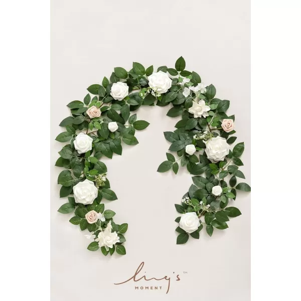 imageLings Moment 5FT Dusty Blue Artificial Flower Garland Rose Leaves Floral Garland Arch Flowers Vine Table Garland for Wedding Party Backdrop Decor Home Mantel Table Centerpieces DecorationWhite