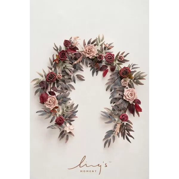 imageLings Moment 5FT Dusty Blue Artificial Flower Garland Rose Leaves Floral Garland Arch Flowers Vine Table Garland for Wedding Party Backdrop Decor Home Mantel Table Centerpieces DecorationBurgundy  Dusty Rose