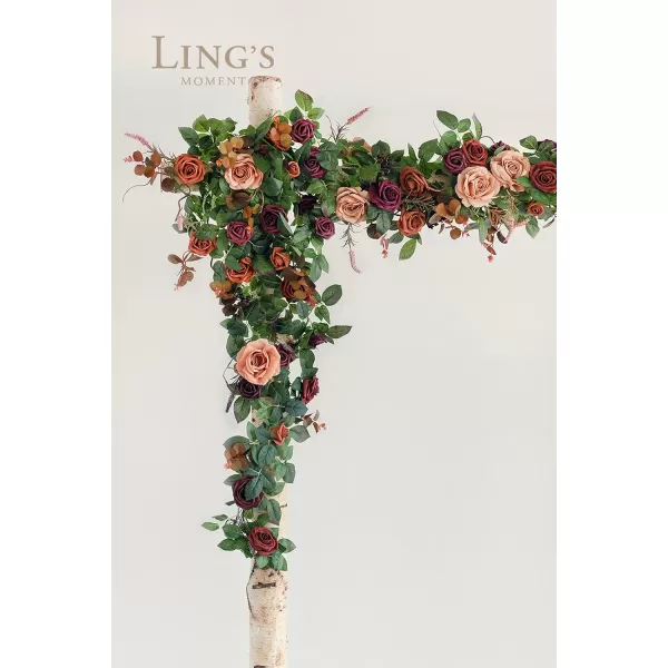 imageLings Moment 5FT Terracotta Artificial Flower Garland Rose Eucalyptus Leaves Fall Floral Garland Burnt Orange Arch Flowers Vine for Wedding Party Backdrop Decor Mantel Table Centerpieces DecorationsSunset Terracotta