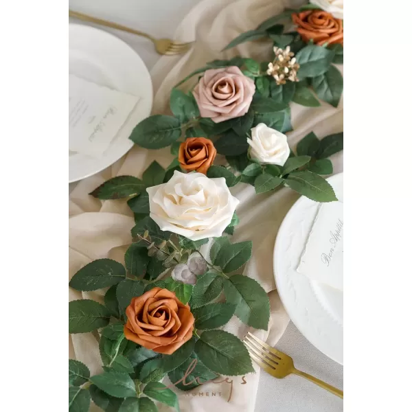 imageLings Moment 5FT Terracotta Artificial Flower Garland Rose Eucalyptus Leaves Fall Floral Garland Burnt Orange Arch Flowers Vine for Wedding Party Backdrop Decor Mantel Table Centerpieces DecorationsTerracotta