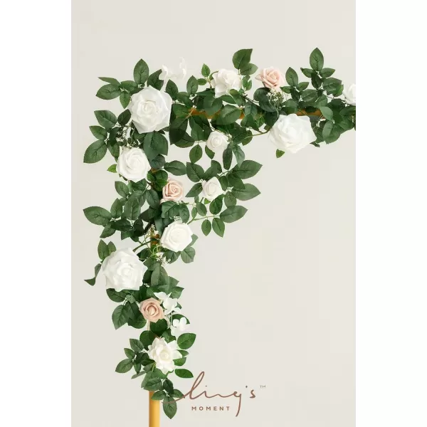 imageLings Moment 5FT Terracotta Artificial Flower Garland Rose Eucalyptus Leaves Fall Floral Garland Burnt Orange Arch Flowers Vine for Wedding Party Backdrop Decor Mantel Table Centerpieces DecorationsWhite