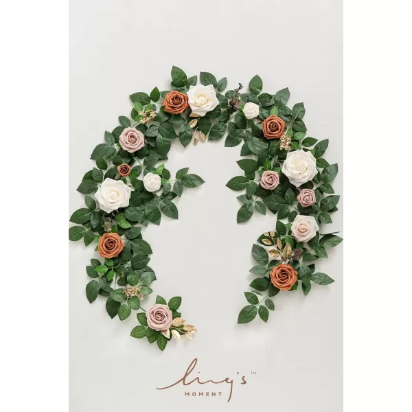 imageLings Moment 5FT Terracotta Artificial Flower Garland Rose Eucalyptus Leaves Fall Floral Garland Burnt Orange Arch Flowers Vine for Wedding Party Backdrop Decor Mantel Table Centerpieces DecorationsTerracotta