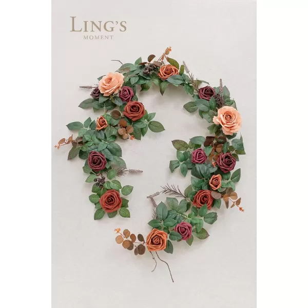 imageLings Moment 5FT Terracotta Artificial Flower Garland Rose Eucalyptus Leaves Fall Floral Garland Burnt Orange Arch Flowers Vine for Wedding Party Backdrop Decor Mantel Table Centerpieces DecorationsSunset Terracotta