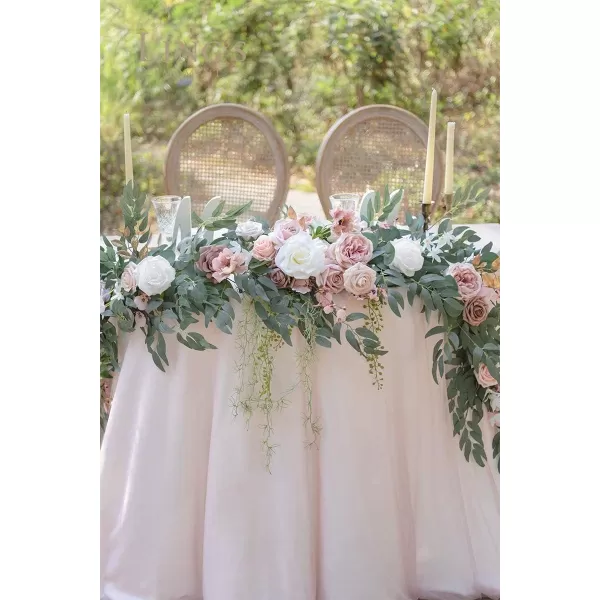 imageLings Moment 9FT Eucalyptus and Willow Leaf Garland with White Flower Handcrafted Wedding Sweetheart Table Centerpieces Head Table Decor Arch Backdrop Decorations for Wedding  Blush BlueDusty Rose