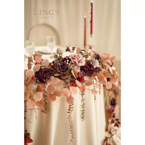 imageLings Moment 9FT Eucalyptus and Willow Leaf Garland with White Flower Handcrafted Wedding Sweetheart Table Centerpieces Head Table Decor Arch Backdrop Decorations for Wedding  Blush BlueBurgundy  Peach Rose