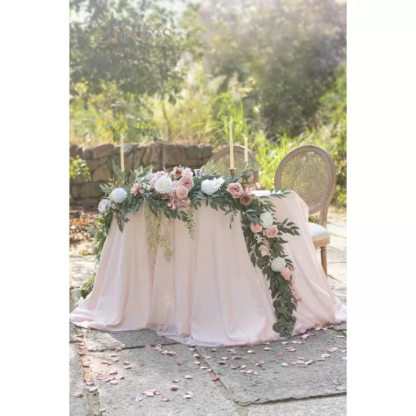 imageLings Moment 9FT Eucalyptus and Willow Leaf Garland with White Flower Handcrafted Wedding Sweetheart Table Centerpieces Head Table Decor Arch Backdrop Decorations for Wedding  Blush BlueDusty Rose