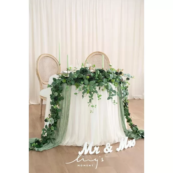 imageLings Moment 9FT Eucalyptus and Willow Leaf Garland with White Flower Handcrafted Wedding Sweetheart Table Centerpieces Head Table Decor Arch Backdrop Decorations for Wedding  Blush BlueEmerald  Tawny Beige