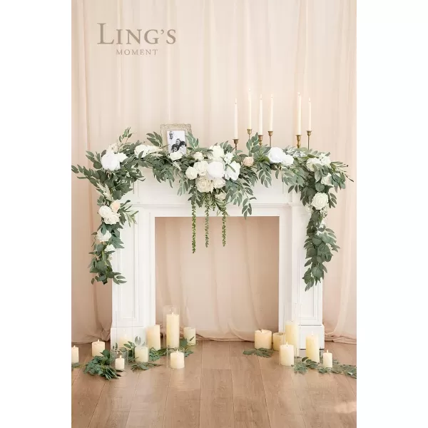 imageLings Moment 9FT Eucalyptus and Willow Leaf Garland with White Flower Handcrafted Wedding Sweetheart Table Centerpieces Head Table Decor Arch Backdrop Decorations for Wedding  Blush BlueWhite