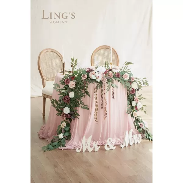 imageLings Moment 9FT Eucalyptus and Willow Leaf Garland with White Flower Handcrafted Wedding Sweetheart Table Centerpieces Head Table Decor Arch Backdrop Decorations for Wedding  Blush BlueDusty Rose Mauve