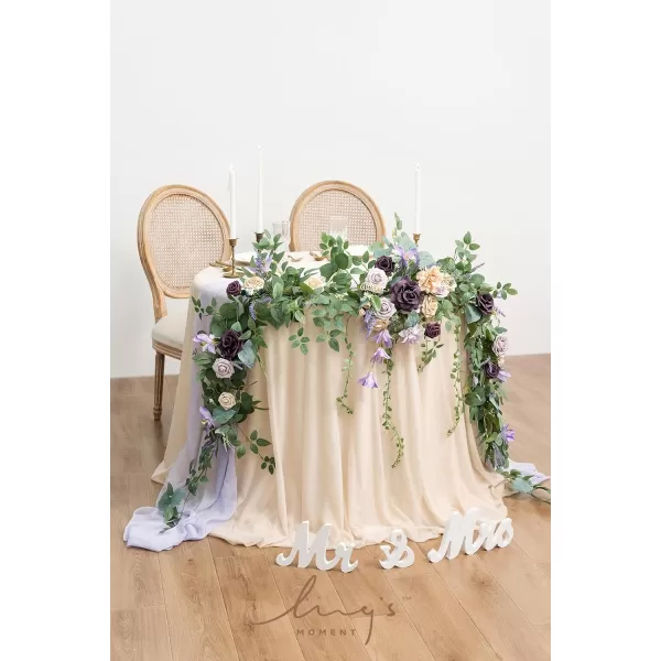 imageLings Moment 9FT Eucalyptus and Willow Leaf Garland with White Flower Handcrafted Wedding Sweetheart Table Centerpieces Head Table Decor Arch Backdrop Decorations for Wedding  Blush BlueLavender Purple