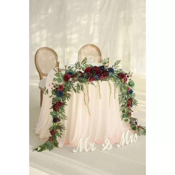 imageLings Moment 9FT Eucalyptus and Willow Leaf Garland with White Flower Handcrafted Wedding Sweetheart Table Centerpieces Head Table Decor Arch Backdrop Decorations for Wedding  Blush BlueBurgundy