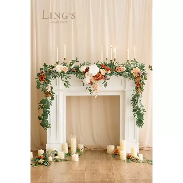 imageLings Moment 9FT Eucalyptus and Willow Leaf Garland with White Flower Handcrafted Wedding Sweetheart Table Centerpieces Head Table Decor Arch Backdrop Decorations for Wedding  Blush BlueTerracotta