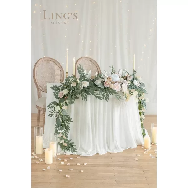 imageLings Moment 9FT Eucalyptus and Willow Leaf Garland with White Flower Handcrafted Wedding Sweetheart Table Centerpieces Head Table Decor Arch Backdrop Decorations for Wedding  Blush BlueWhite Beige