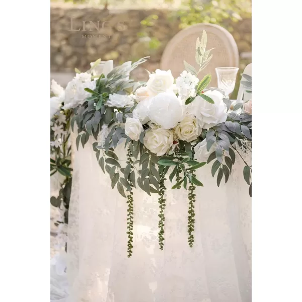 imageLings Moment 9FT Eucalyptus and Willow Leaf Garland with White Flower Handcrafted Wedding Sweetheart Table Centerpieces Head Table Decor Arch Backdrop Decorations for Wedding  Blush BlueWhite