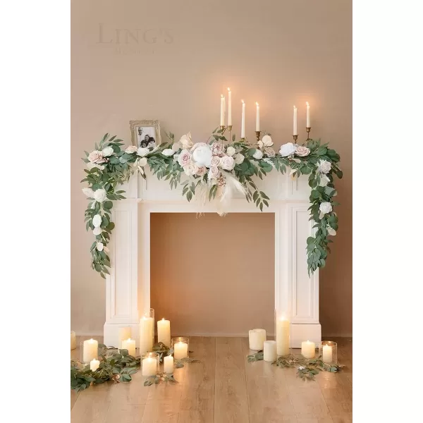 imageLings Moment 9FT Eucalyptus and Willow Leaf Garland with White Flower Handcrafted Wedding Sweetheart Table Centerpieces Head Table Decor Arch Backdrop Decorations for Wedding  Blush BlueWhite Beige