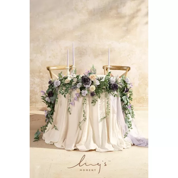 imageLings Moment 9FT Eucalyptus and Willow Leaf Garland with White Flower Handcrafted Wedding Sweetheart Table Centerpieces Head Table Decor Arch Backdrop Decorations for Wedding  Blush BlueLavender Purple