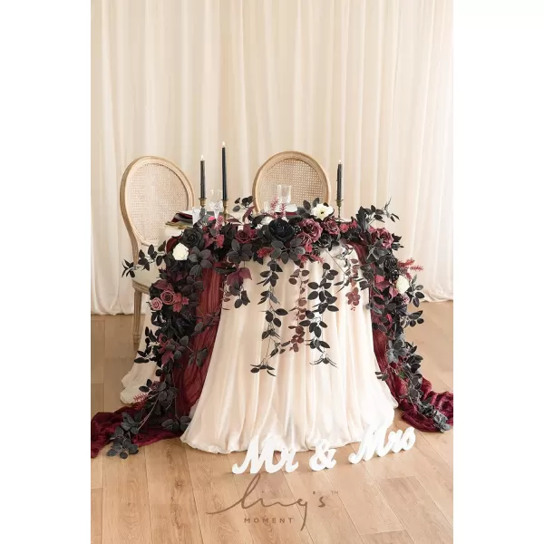 imageLings Moment 9FT Eucalyptus and Willow Leaf Garland with White Flower Handcrafted Wedding Sweetheart Table Centerpieces Head Table Decor Arch Backdrop Decorations for Wedding  Blush BlueBlack  Burgundy