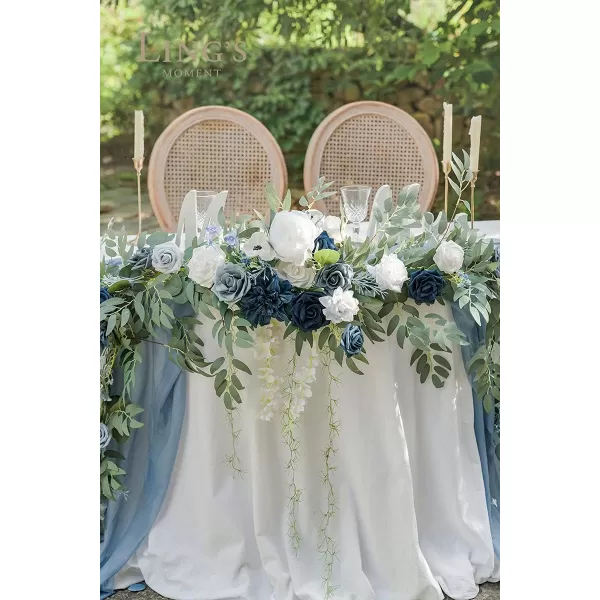 imageLings Moment 9FT Eucalyptus and Willow Leaf Garland with White Flower Handcrafted Wedding Sweetheart Table Centerpieces Head Table Decor Arch Backdrop Decorations for Wedding  Blush BlueDusty Blue