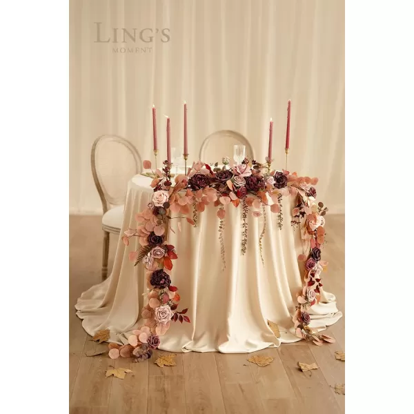 imageLings Moment 9FT Eucalyptus and Willow Leaf Garland with White Flower Handcrafted Wedding Sweetheart Table Centerpieces Head Table Decor Arch Backdrop Decorations for Wedding  Blush BlueBurgundy  Peach Rose