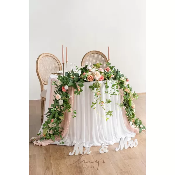 imageLings Moment 9FT Eucalyptus and Willow Leaf Garland with White Flower Handcrafted Wedding Sweetheart Table Centerpieces Head Table Decor Arch Backdrop Decorations for Wedding  Blush BlueGarden Blush