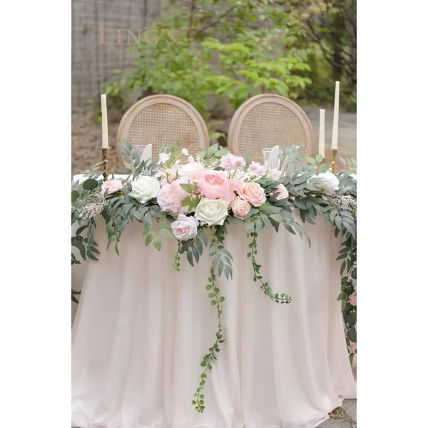 imageLings Moment 9FT Eucalyptus and Willow Leaf Garland with White Flower Handcrafted Wedding Sweetheart Table Centerpieces Head Table Decor Arch Backdrop Decorations for Wedding  Blush BlueFrench Pink