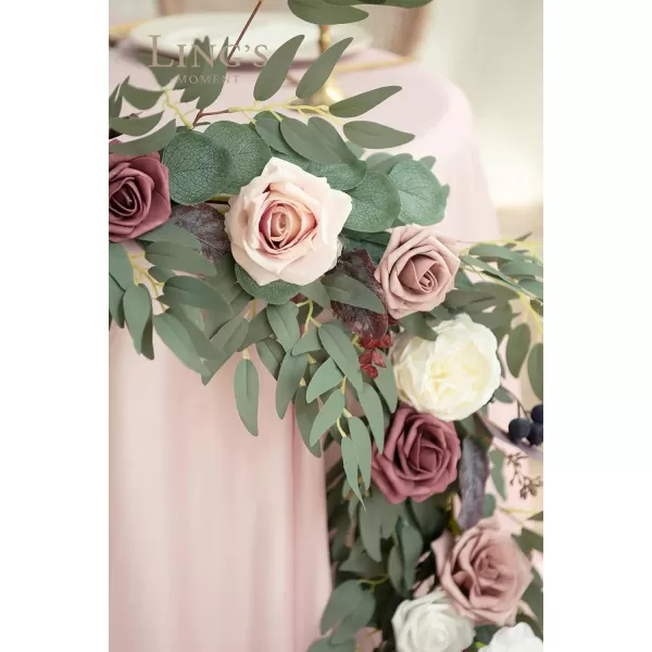 imageLings Moment 9FT Eucalyptus and Willow Leaf Garland with White Flower Handcrafted Wedding Sweetheart Table Centerpieces Head Table Decor Arch Backdrop Decorations for Wedding  Blush BlueDusty Rose Mauve