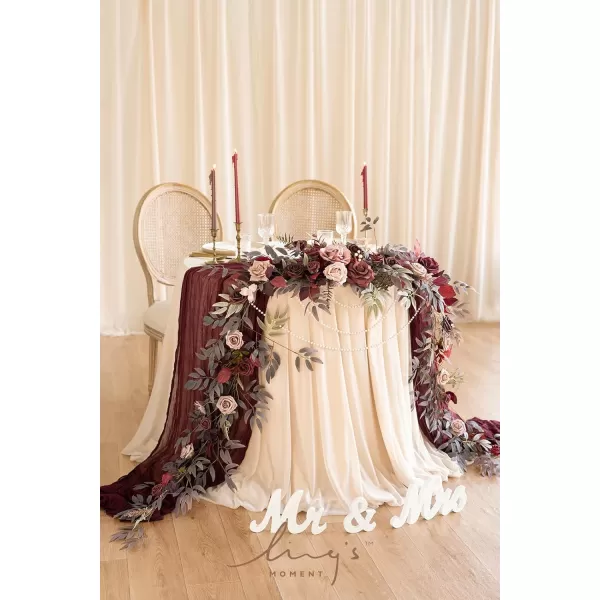 imageLings Moment 9FT Eucalyptus and Willow Leaf Garland with White Flower Handcrafted Wedding Sweetheart Table Centerpieces Head Table Decor Arch Backdrop Decorations for Wedding  Blush BlueBurgundy  Dusty Rose