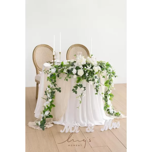 imageLings Moment 9FT Eucalyptus and Willow Leaf Garland with White Flower Handcrafted Wedding Sweetheart Table Centerpieces Head Table Decor Arch Backdrop Decorations for Wedding  Blush BlueWhite Green