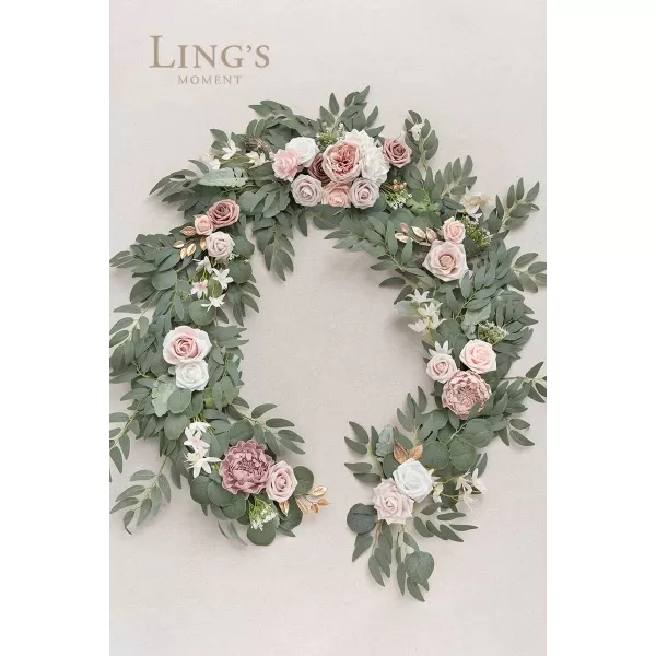 imageLings Moment Flower Garland  6FT Eucalyptus ampamp Rose  Sweetheart Table Decor for Wedding Reception Artificial Floral Garland for Mantle Thanksgiving Christmas Decoration Black ampamp BurgundyGarden Dusty Rose