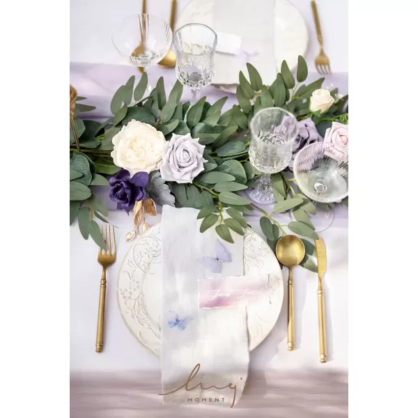 imageLings Moment Flower Garland  6FT Eucalyptus ampamp Rose  Sweetheart Table Decor for Wedding Reception Artificial Floral Garland for Mantle Thanksgiving Christmas Decoration Burgundy ampamp NavyLilac