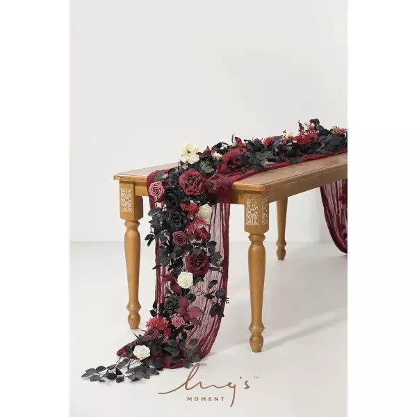 imageLings Moment Flower Garland  6FT Eucalyptus ampamp Rose  Sweetheart Table Decor for Wedding Reception Artificial Floral Garland for Mantle Thanksgiving Christmas Decoration Burgundy ampamp NavyBlack  Burgundy