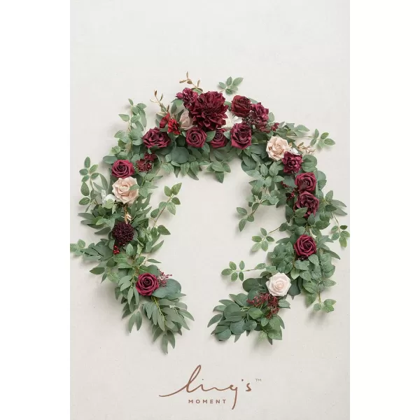 imageLings Moment Flower Garland  6FT Eucalyptus ampamp Rose  Sweetheart Table Decor for Wedding Reception Artificial Floral Garland for Mantle Thanksgiving Christmas Decoration Black ampamp BurgundyRomantic Marsala