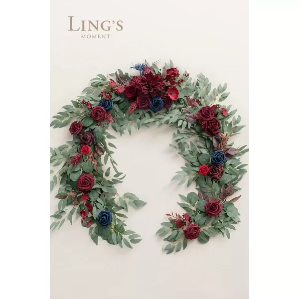 imageLings Moment Flower Garland  6FT Eucalyptus ampamp Rose  Sweetheart Table Decor for Wedding Reception Artificial Floral Garland for Mantle Thanksgiving Christmas Decoration Black ampamp BurgundyBurgundy Blue