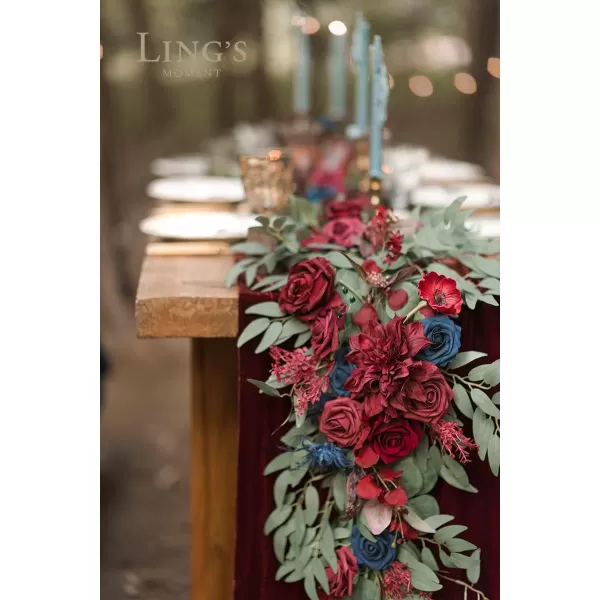 imageLings Moment Flower Garland  6FT Eucalyptus ampamp Rose  Sweetheart Table Decor for Wedding Reception Artificial Floral Garland for Mantle Thanksgiving Christmas Decoration Black ampamp BurgundyBurgundy Blue