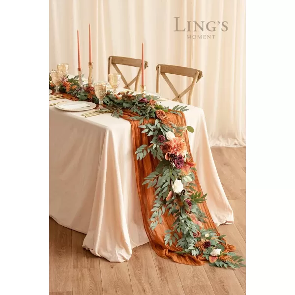 imageLings Moment Flower Garland  6FT Eucalyptus ampamp Rose  Sweetheart Table Decor for Wedding Reception Artificial Floral Garland for Mantle Thanksgiving Christmas Decoration Black ampamp BurgundySunset Terracotta