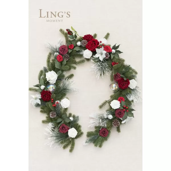 imageLings Moment Flower Garland  6FT Eucalyptus ampamp Rose  Sweetheart Table Decor for Wedding Reception Artificial Floral Garland for Mantle Thanksgiving Christmas Decoration Burgundy ampamp NavyChristmas Red  Sparkle