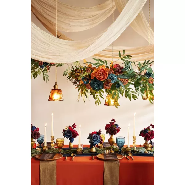 imageLings Moment Flower Garland  6FT Eucalyptus ampamp Rose  Sweetheart Table Decor for Wedding Reception Artificial Floral Garland for Mantle Thanksgiving Christmas Decoration Burgundy ampamp NavyDark Teal  Burnt Orange