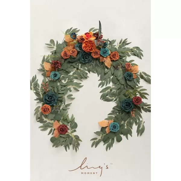 imageLings Moment Flower Garland  6FT Eucalyptus ampamp Rose  Sweetheart Table Decor for Wedding Reception Artificial Floral Garland for Mantle Thanksgiving Christmas Decoration Burgundy ampamp NavyDark Teal  Burnt Orange