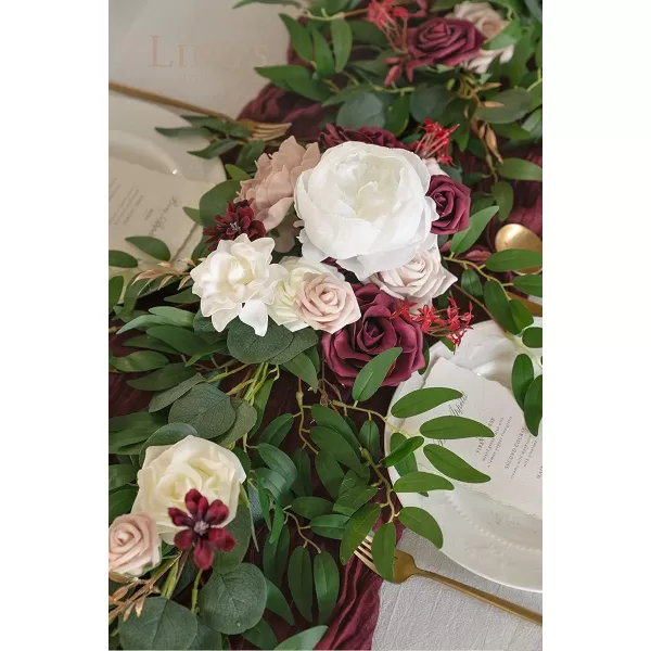 imageLings Moment Flower Garland  6FT Eucalyptus ampamp Rose  Sweetheart Table Decor for Wedding Reception Artificial Floral Garland for Mantle Thanksgiving Christmas Decoration Burgundy ampamp NavyMarsala  Blush