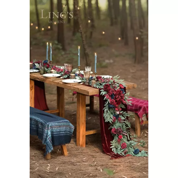 imageLings Moment Flower Garland  6FT Eucalyptus ampamp Rose  Sweetheart Table Decor for Wedding Reception Artificial Floral Garland for Mantle Thanksgiving Christmas Decoration Black ampamp BurgundyBurgundy Blue