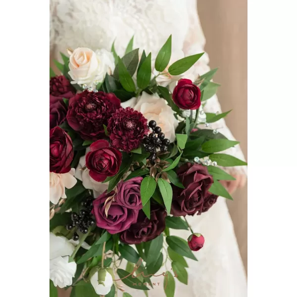 imageLings Moment Navy Blue Burgandy Bridal Bouquet Cascading Jewel Tone Wedding Bouquets for Bride 15 Inch Bride Bouquets for Wedding Artificial Flowers BouquetsMarsala  Blush Pink