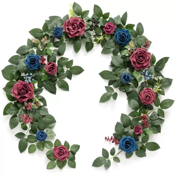 imageLings Moment 5FT Dusty Blue Artificial Flower Garland Rose Leaves Floral Garland Arch Flowers Vine Table Garland for Wedding Party Backdrop Decor Home Mantel Table Centerpieces DecorationBurgundy  Navy Blue